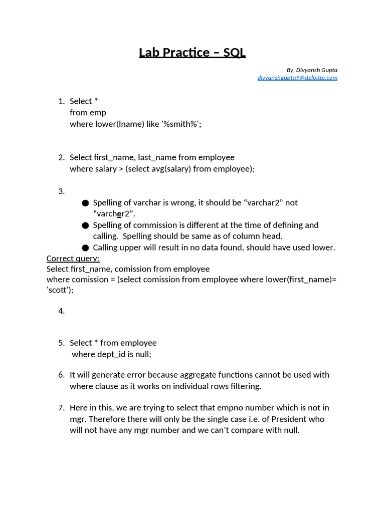 SQL Practical Exercise - Solutions | PDF