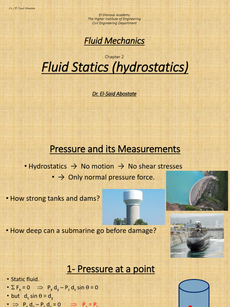 Lecture 3 Fluid Statics_hydrostatics Pressure October 2023 | PDF ...