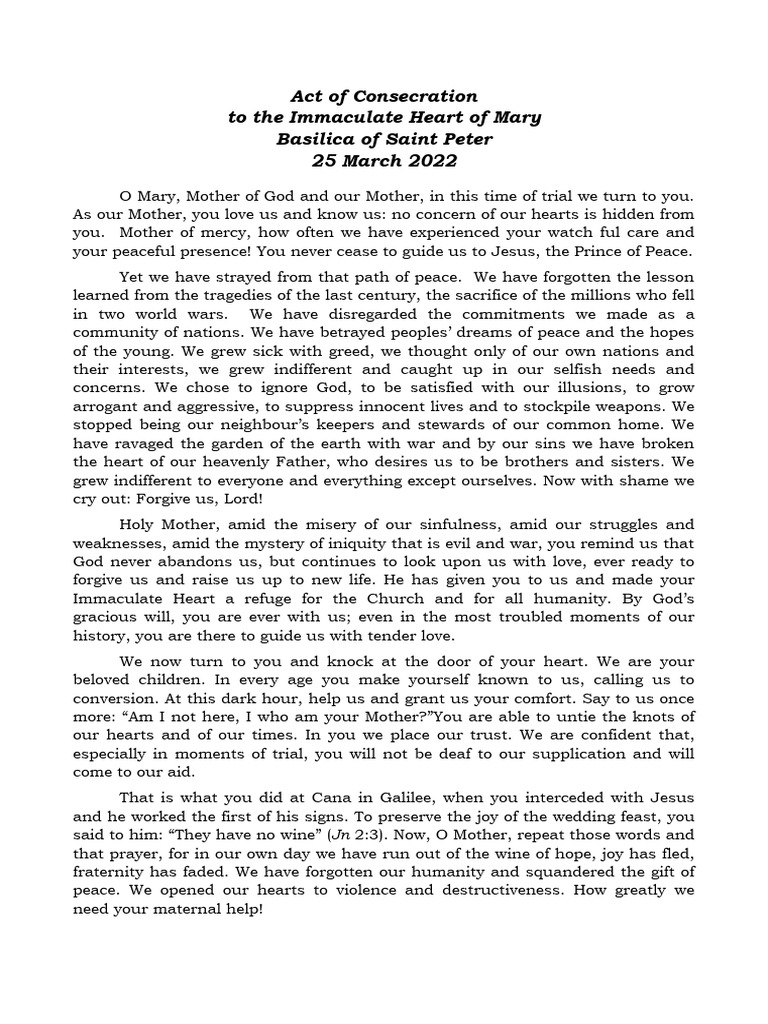 Act of Consecration to the Immaculate Heart of Mary - Prayer (E) | PDF ...