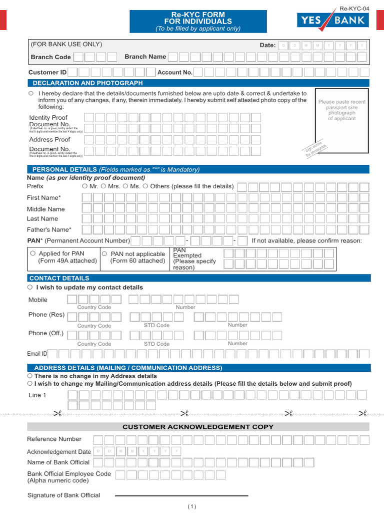 Re-KYC Form for Individuals | PDF | Government And Personhood