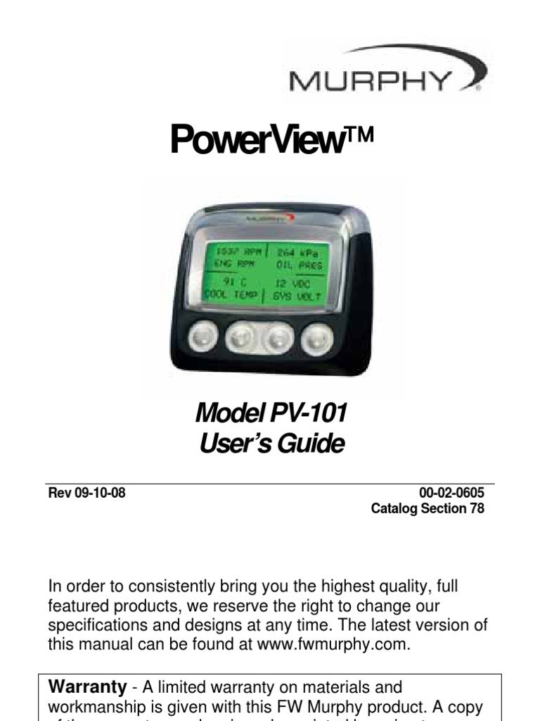 Murphy Powerview PV101 Transmission (Mechanics) Menu