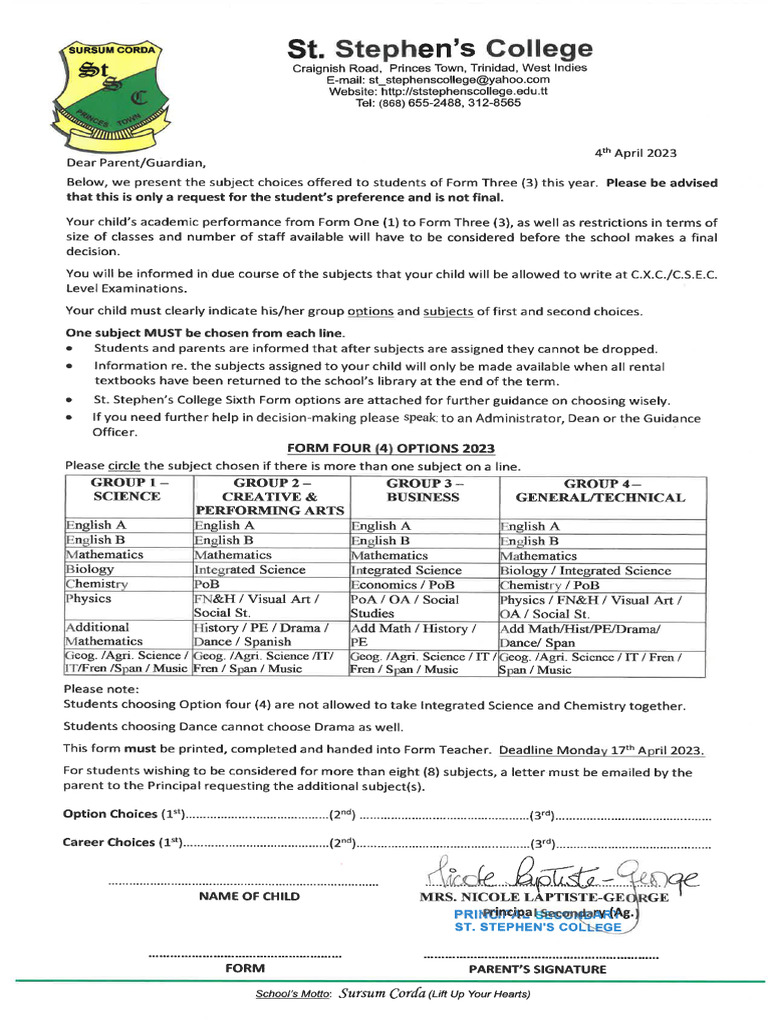 Form 4 Subject Options 2023 | PDF