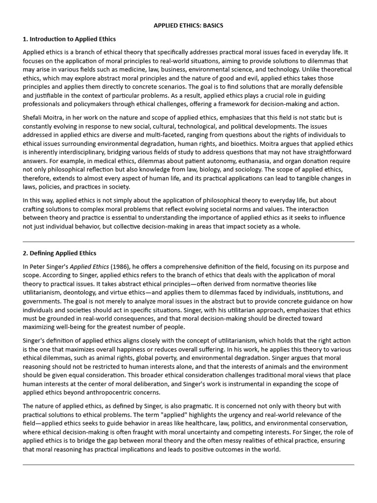 APPLIED ETHICS BASICS | PDF | Utilitarianism | Bioethics