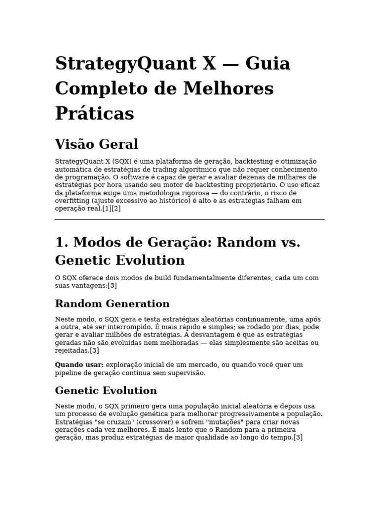 StrategyQuant X — Guia Completo de Melhores Práticas | PDF | Evolução