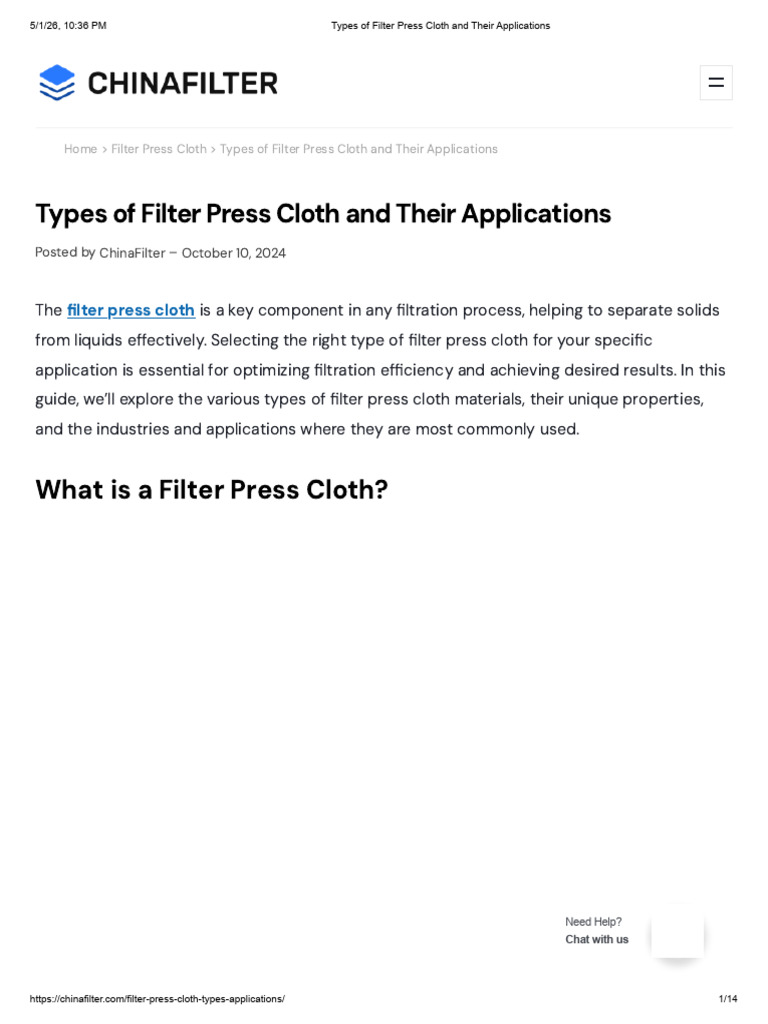 Types of Filter Press Cloth and Their Applications | PDF | Filtration ...