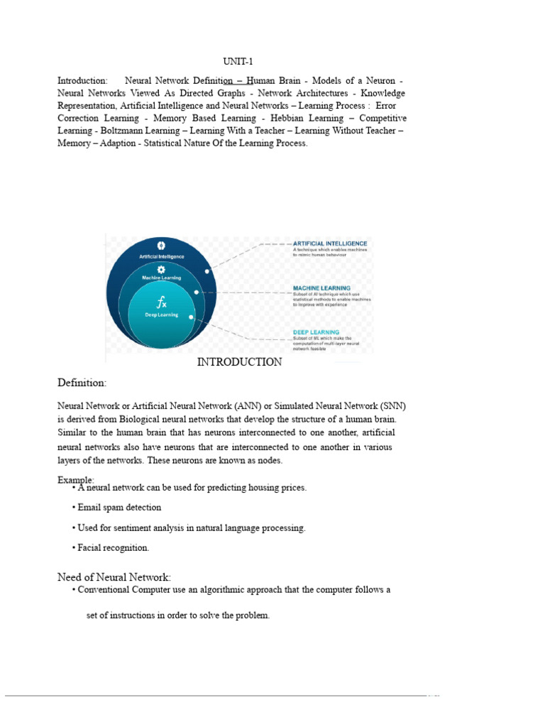 unit-1 | PDF | Synapse | Machine Learning