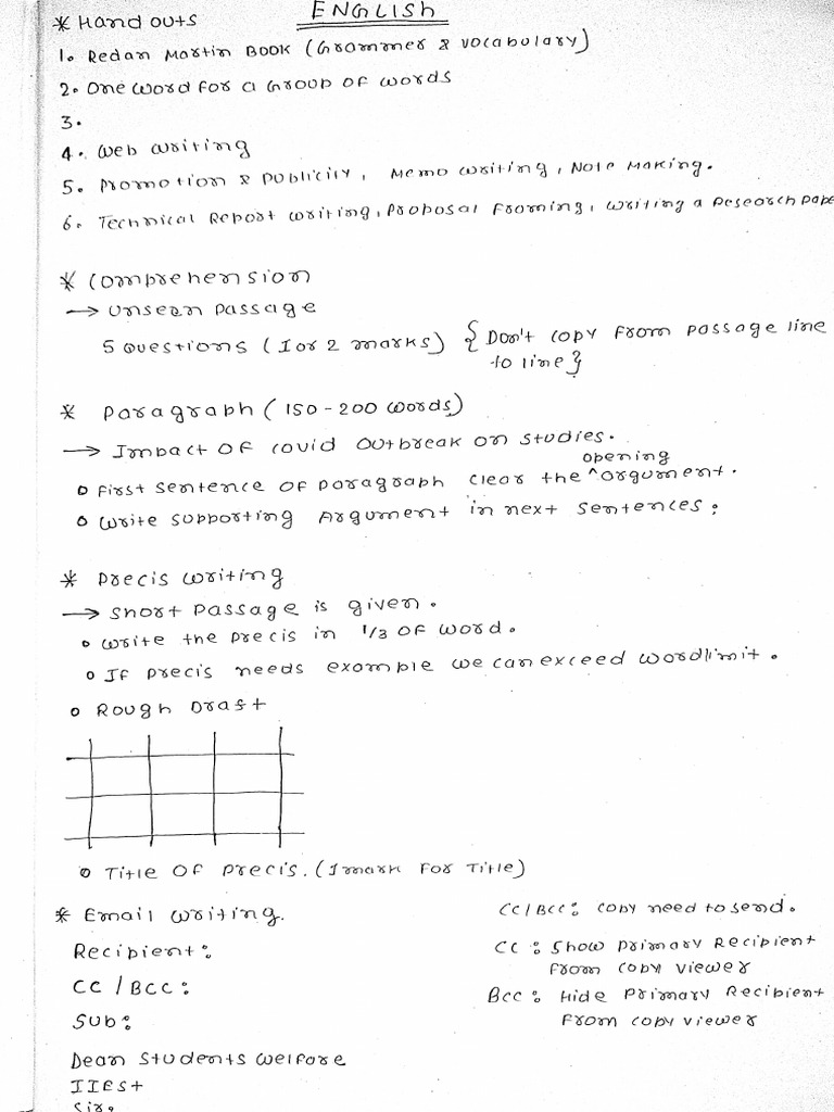 Handwritten English Class Notes | PDF