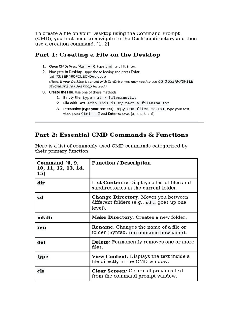To Create a File on Your Desktop Using the Command | PDF | Directory ...
