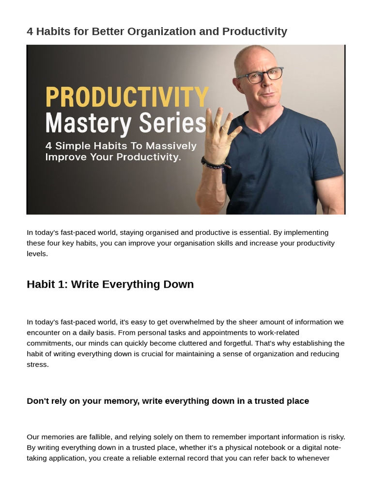 4 Habits for Better Organization and Productivity | PDF | Thought | Mind