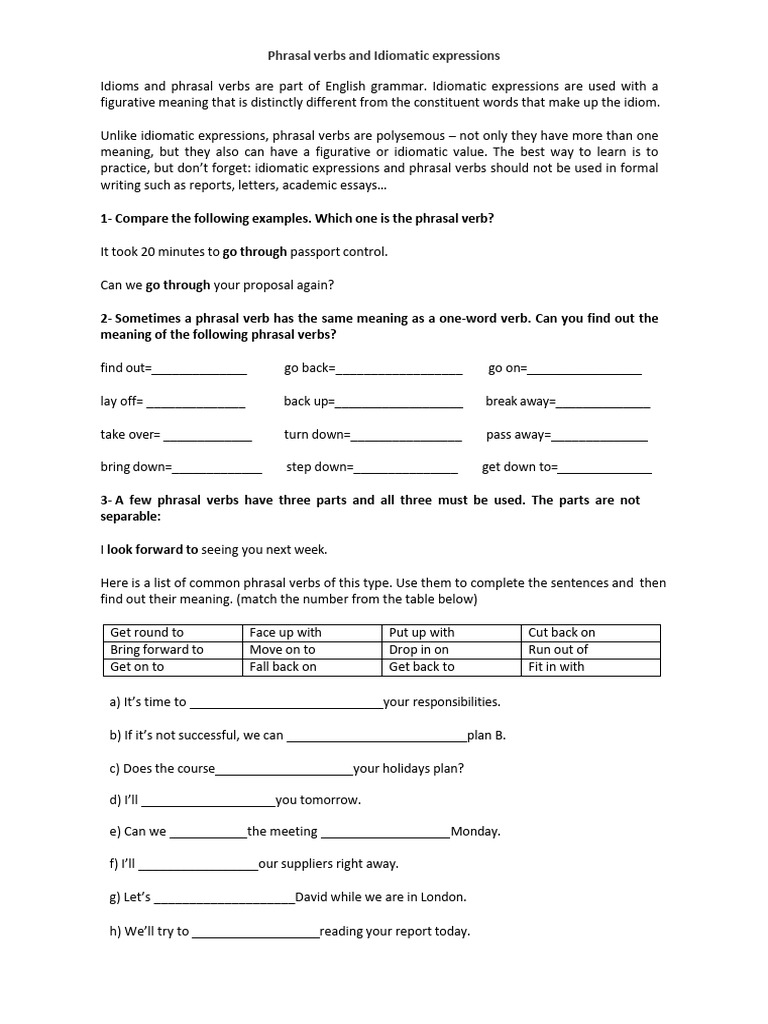 Phrasal Verbs and Idiomatic Expressions | PDF | Idiom | Semantics