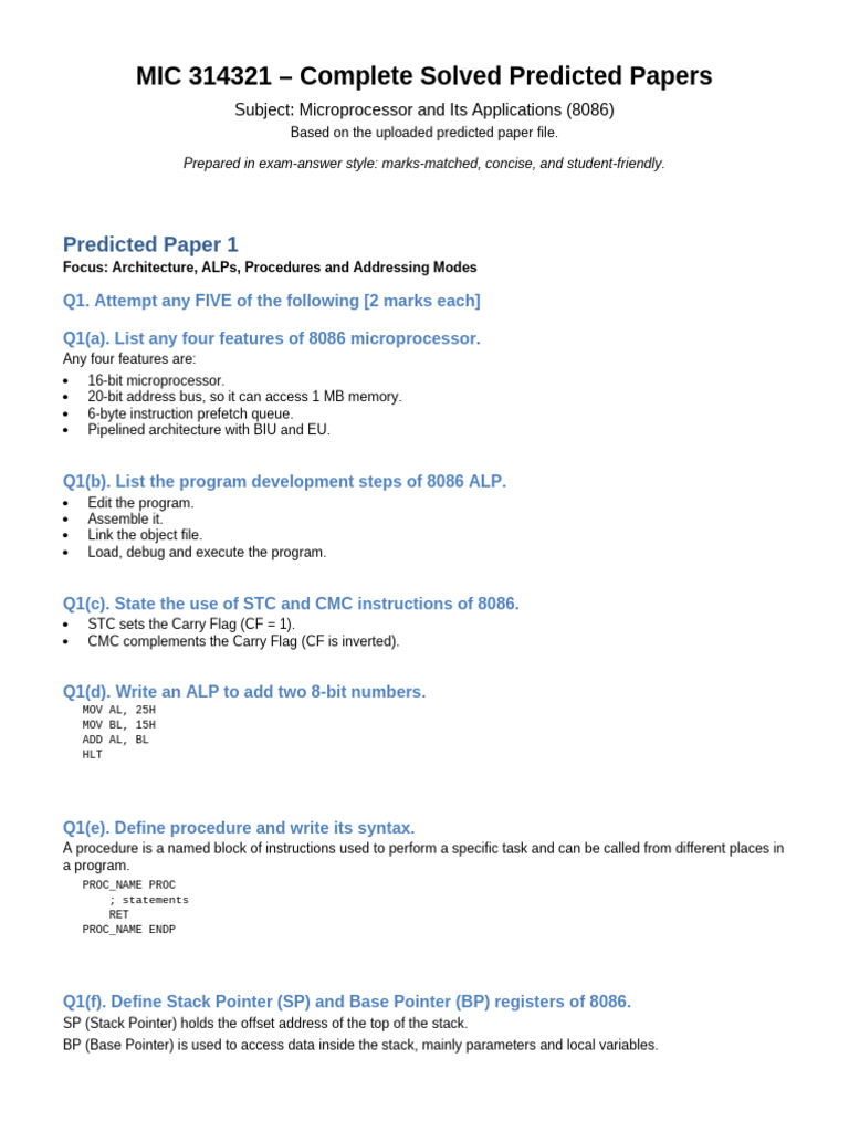 MIC 314321 Solved Predicted Papers | PDF | Assembly Language | Computer ...