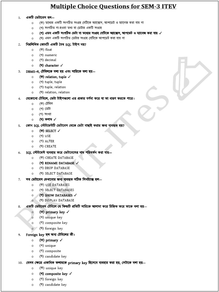 Multiple Choice Questions for SEM 3 IT | PDF