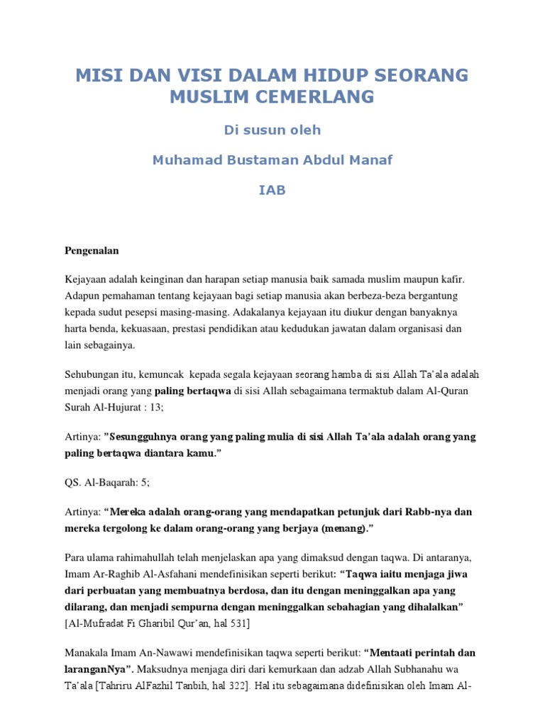 Misi Dan Visi Hidup Seorang Muslim Cemerlang Pdf