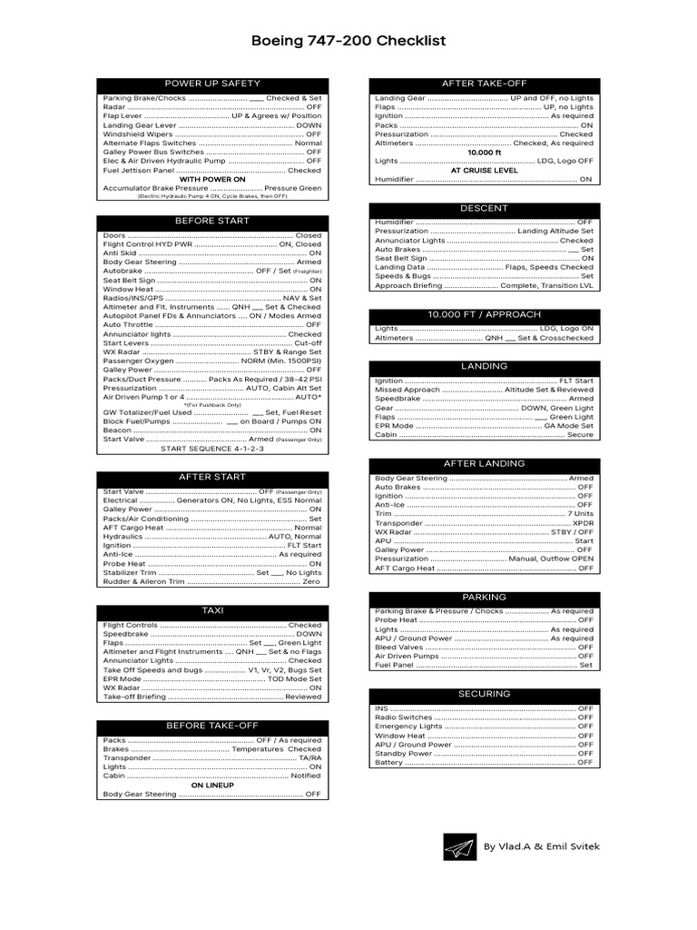 Boeing 747-200 Custom Checklist by Vlad & Emil | PDF | Flight Control ...