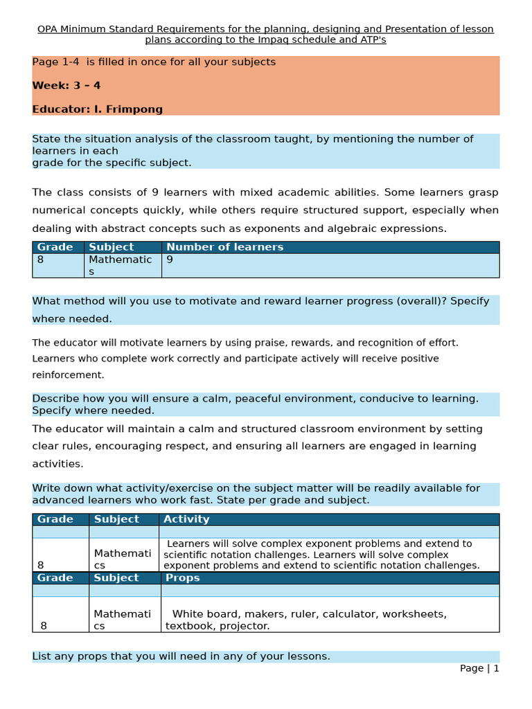 Grade 8 Term 2 Week 3 - 4 Final | PDF | Learning | Algebra