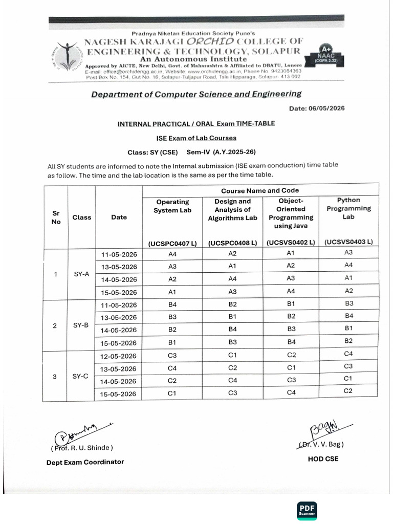 Internal POE Time Table 2025-26 Sem-IV | PDF
