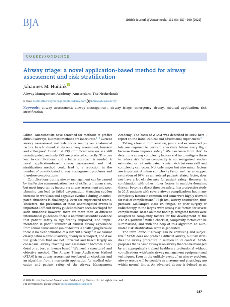 Airway triage a novel application-based method for airway assessment ...