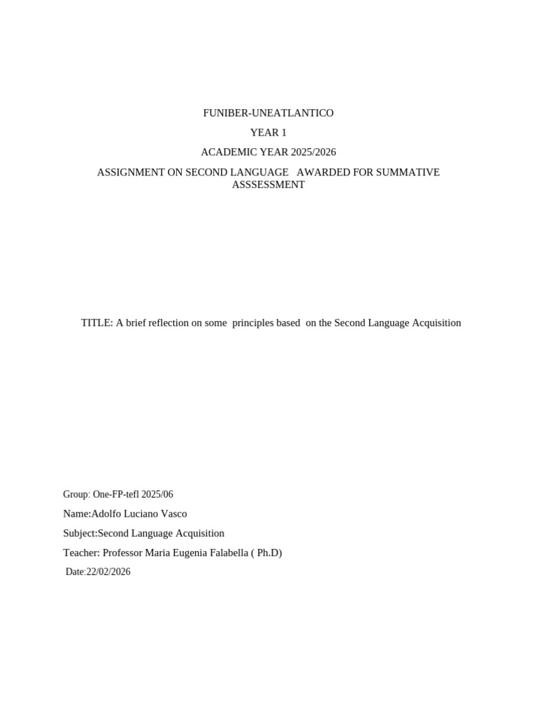 Assigment on Second Language Acquisition | PDF | Second Language ...
