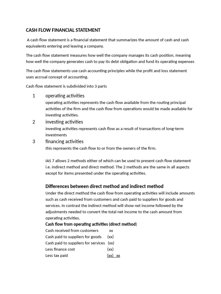 Cash flow financial statement | PDF | Cash Flow Statement | Financial ...