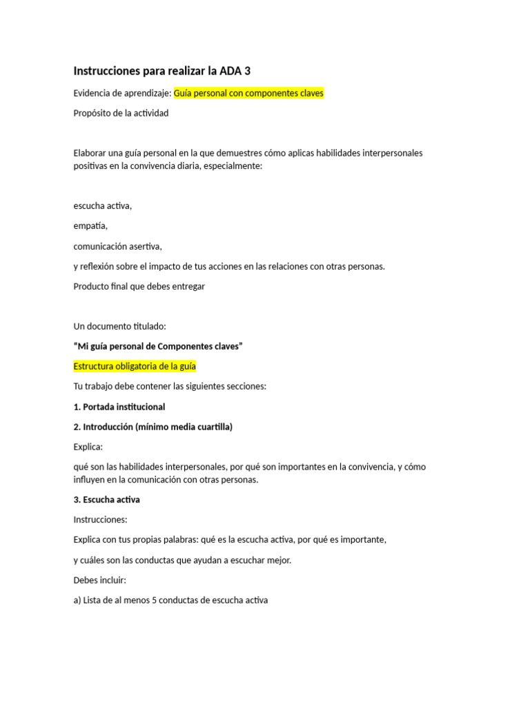 Instrucciones para realizar ada 3 y ada 4 | PDF | Comportamiento | Las ...