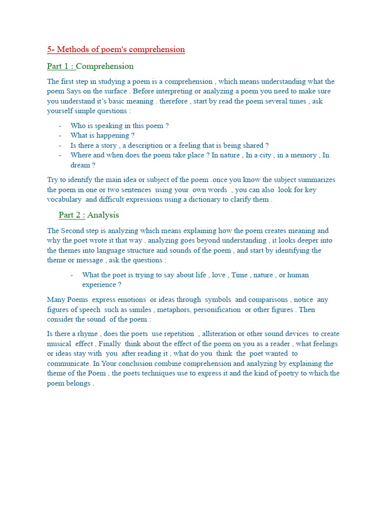 Literature Methods of Poem's Analysis | PDF
