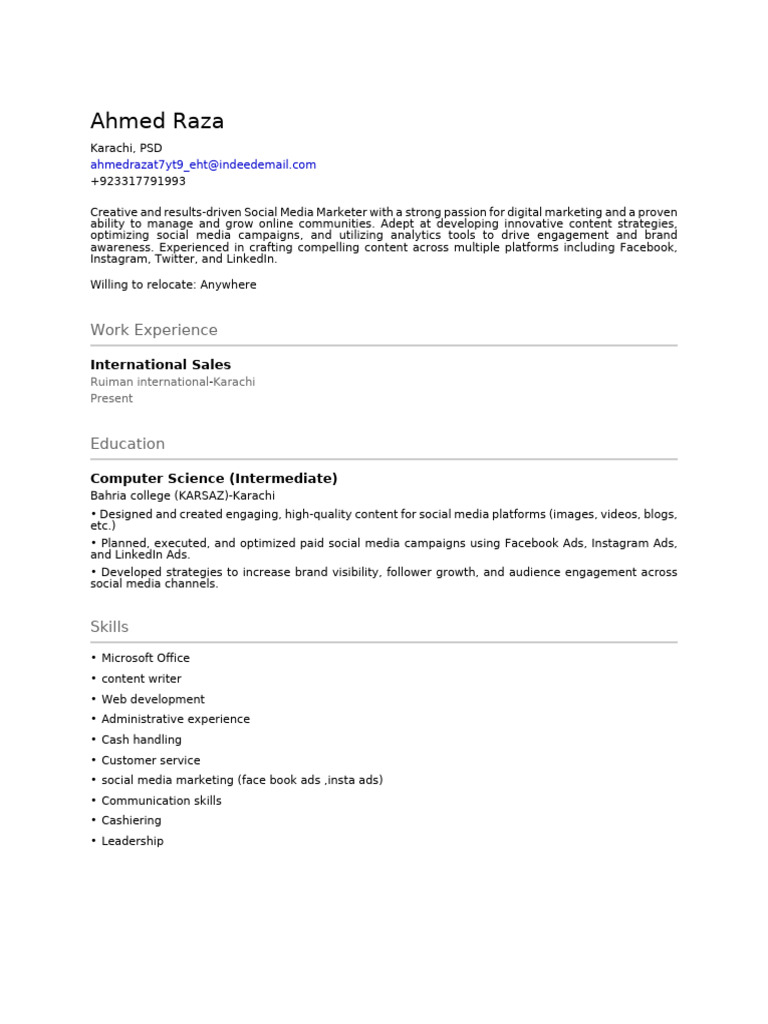 Cv Ahmed Raza | PDF
