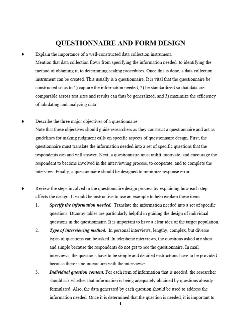 Questionnaire and Form Design | PDF | Questionnaire | Survey Methodology
