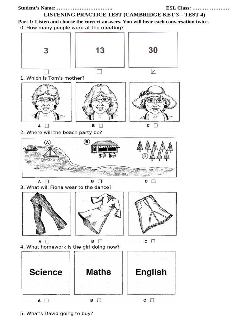 S5 Progress Check 2 Practice Test Listening | PDF