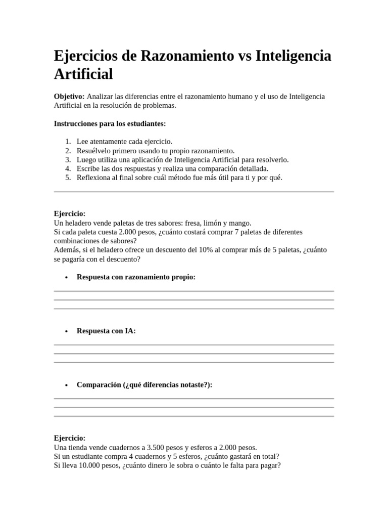 Ejercicios de Razonamiento Vs Inteligencia Artificial | PDF ...