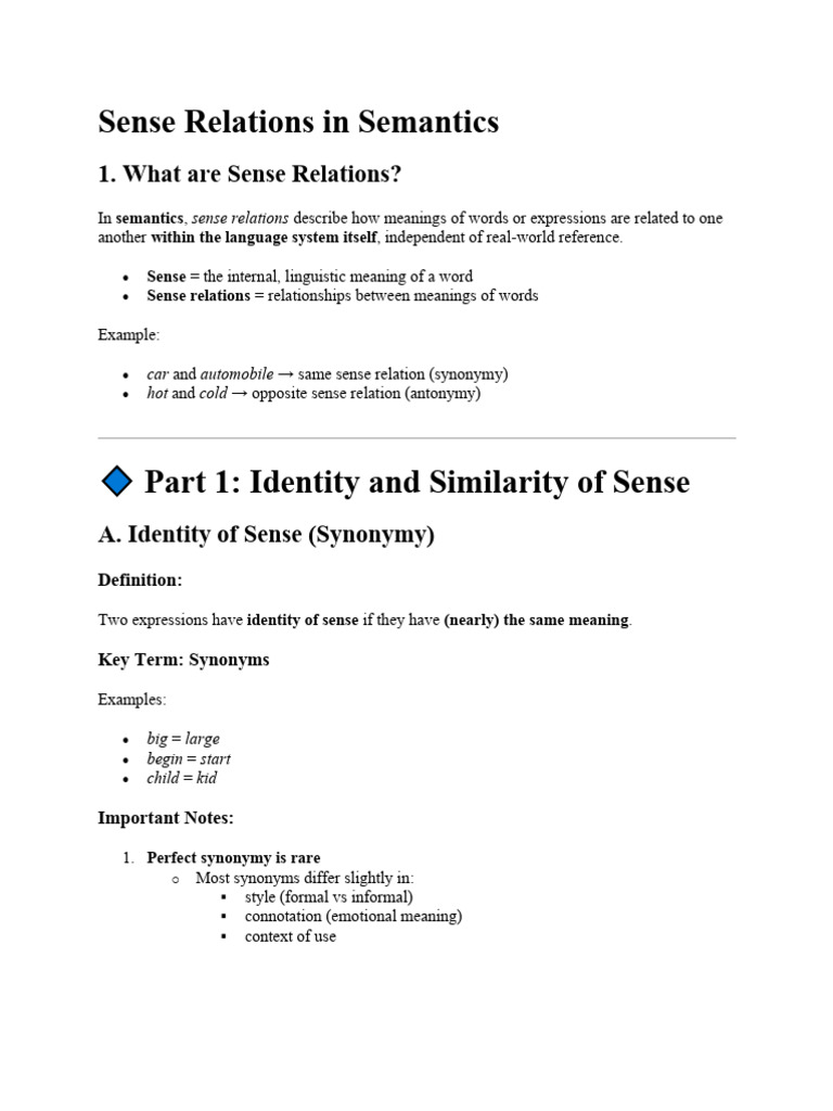 Sense Relations in Semantics | PDF | Semantics | Lexical Semantics