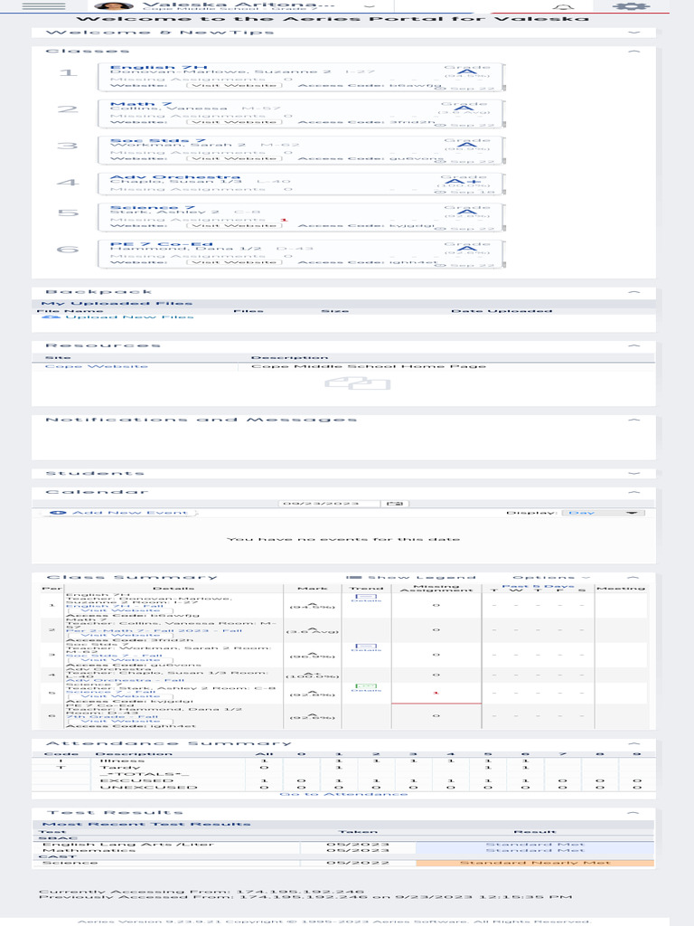 Aeries Student Dashboard | PDF