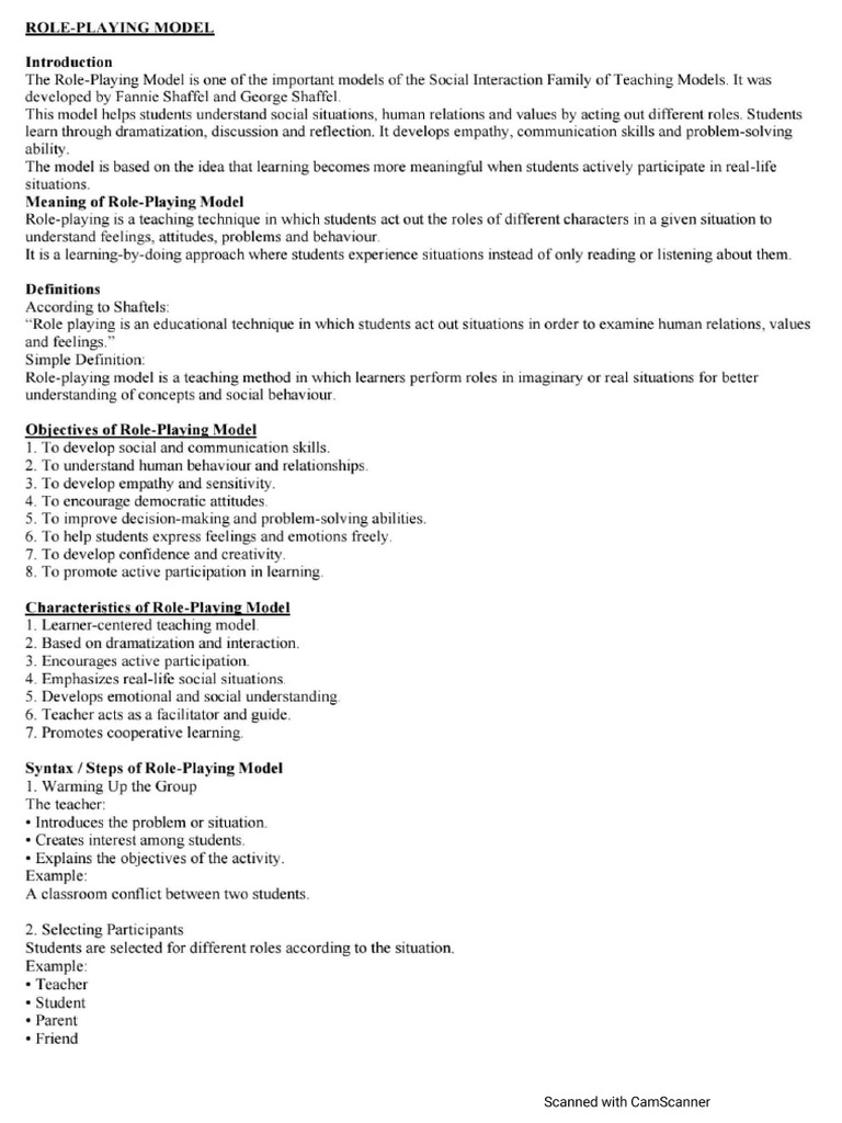 Role Playing Model MEd Notes | PDF
