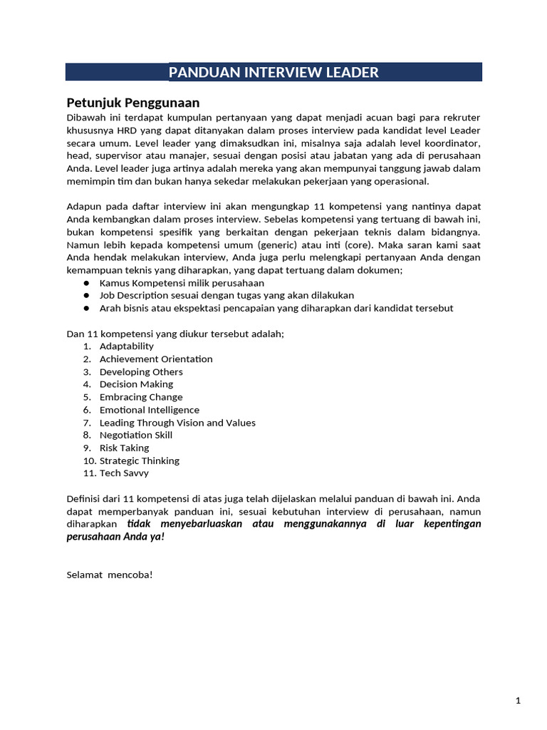 Panduan Interview Leader | PDF
