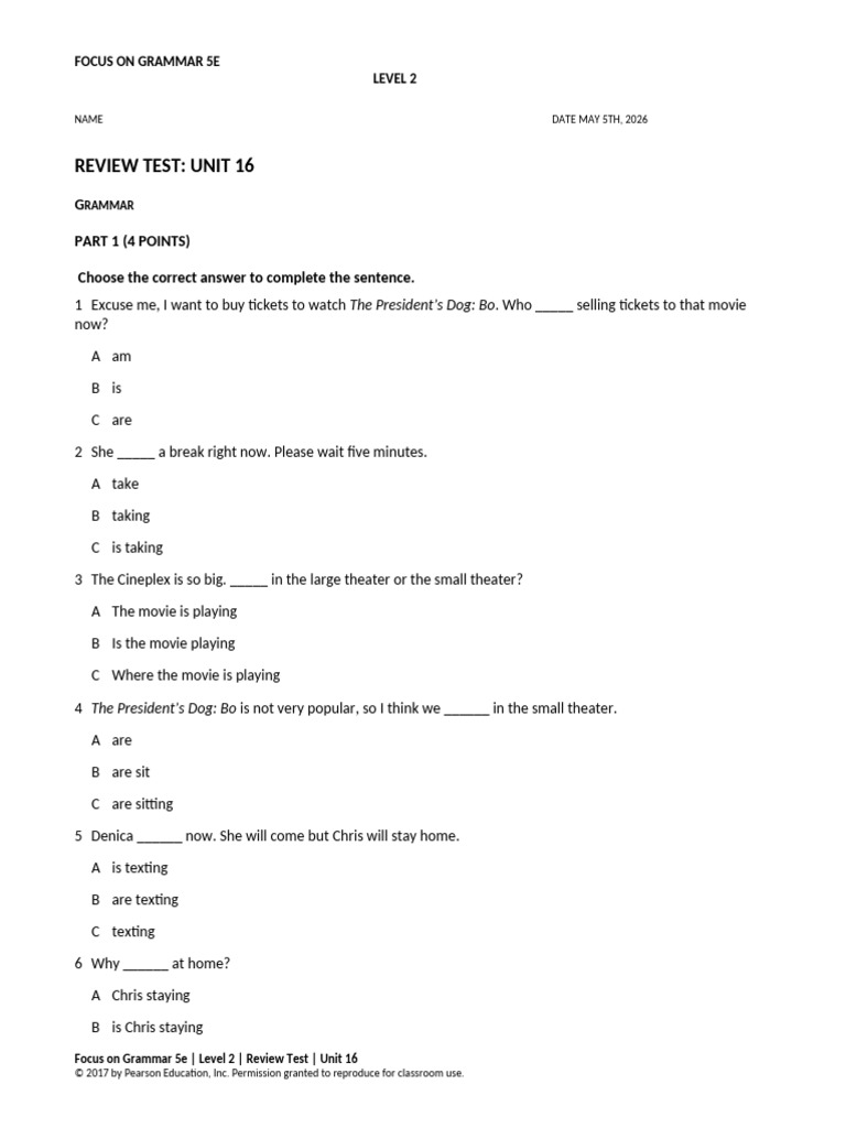FOG2 Unit 16 Review Test | PDF