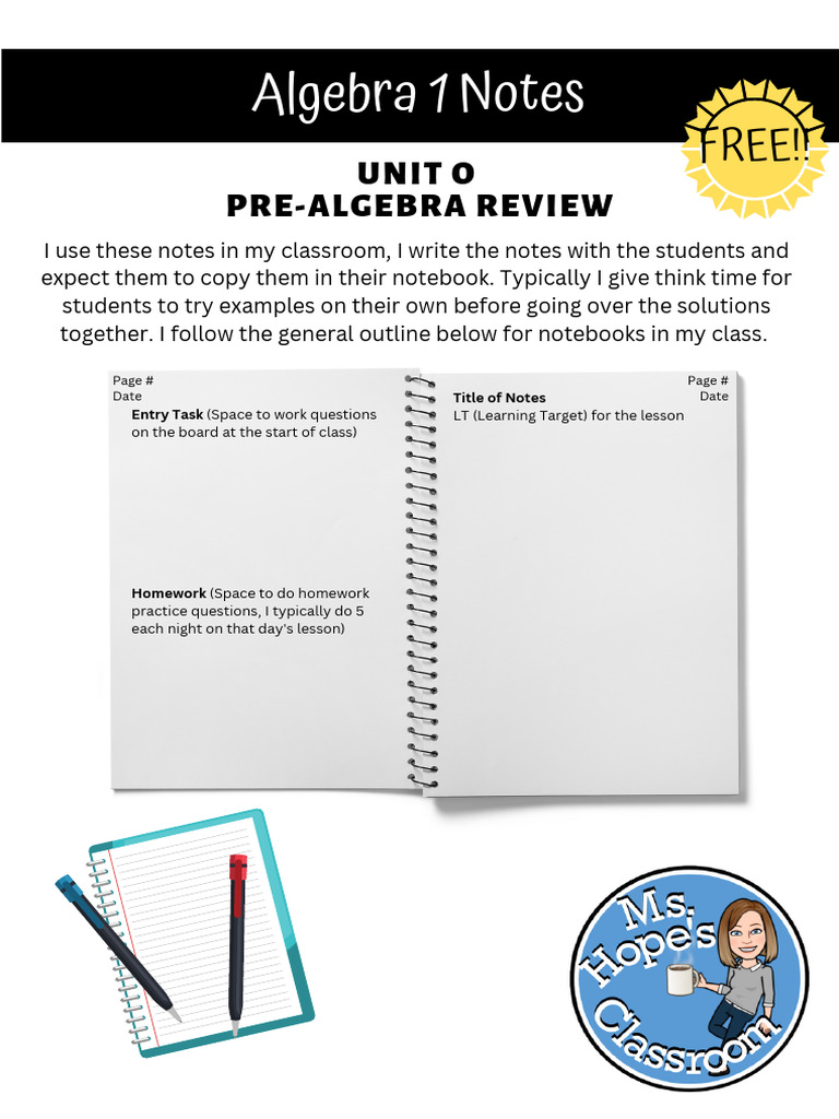 Algebra1InteractiveNotebookNotesUnit0PreAlgebraFreebie-1 | PDF