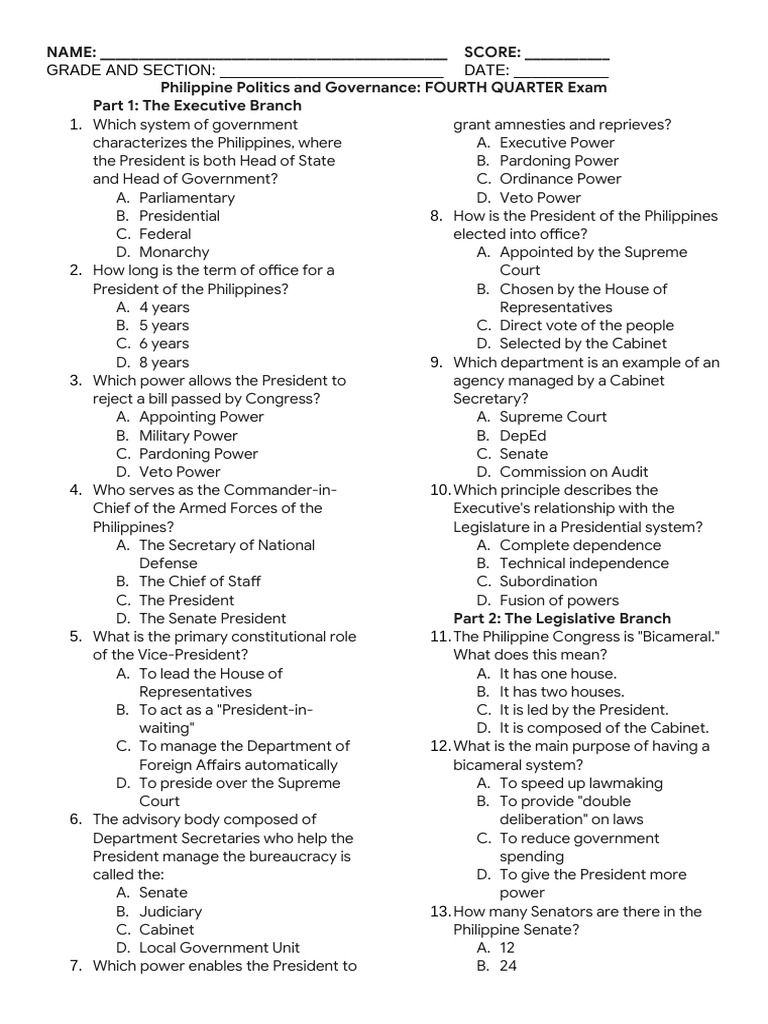 Philippine Politics Exam Creation | PDF | American Government ...