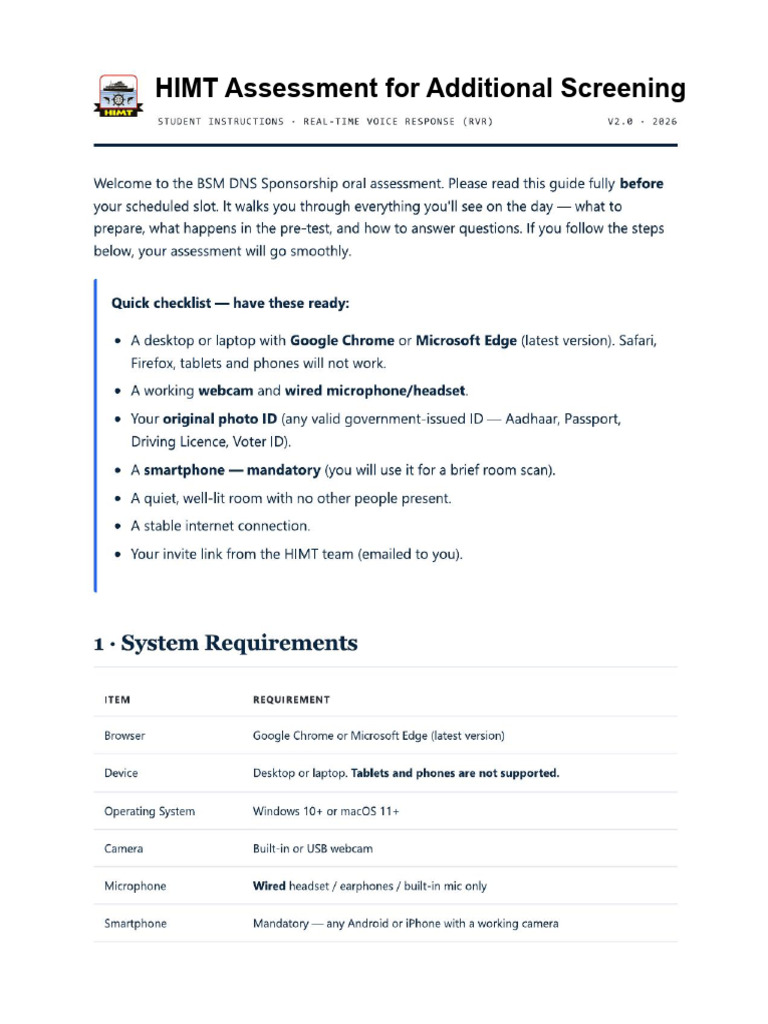 HIMT Assessment for Additional Screening Instructions | PDF