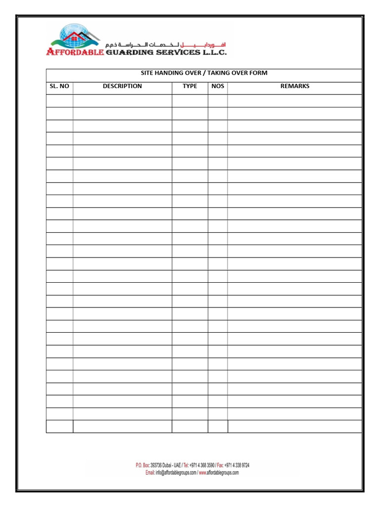 Site Handing Over Taking Over Form | PDF