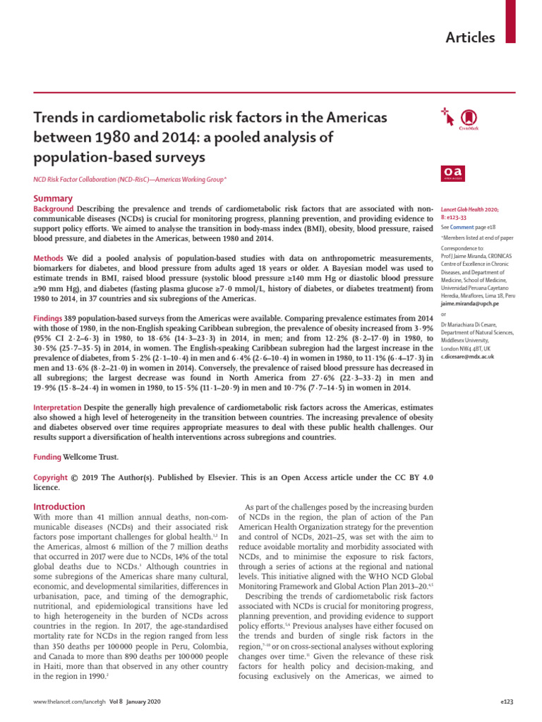 Miranda, J. et al (2020). Trends in cardiometabolic risk factors in the ...