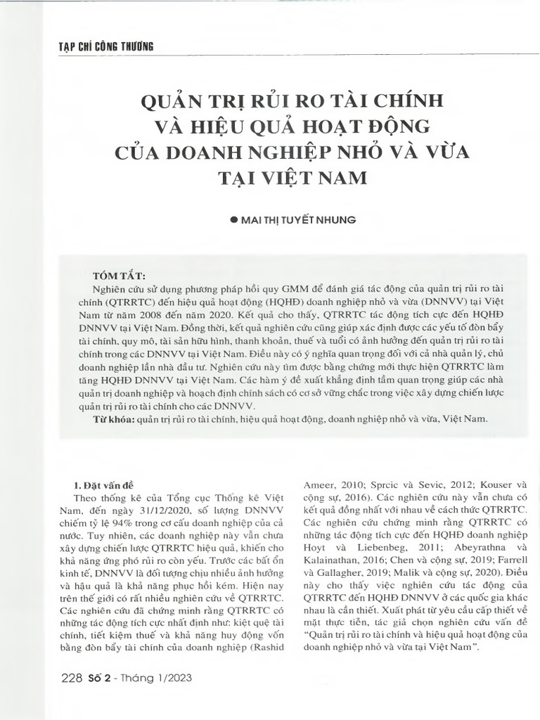 QTRR Tai Chinh Va Hieu Qua Hoat Dong Cua Doanh Nghiep Vua Va Nho Tai ...