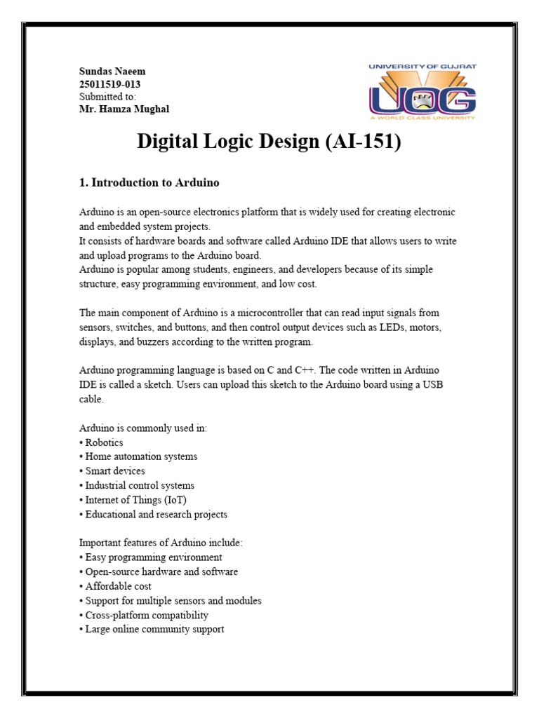 25011519-013 DLD assignment # 02 | PDF | Arduino | Integrated ...