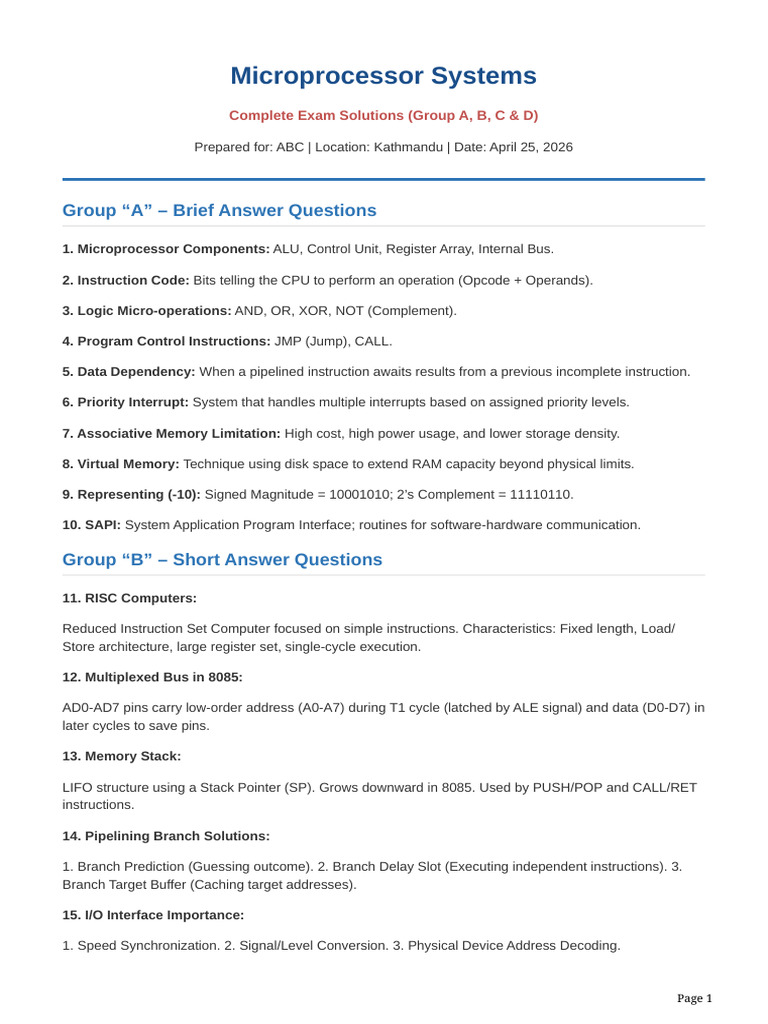 Microprocessor Exam Solutions | PDF | Central Processing Unit ...