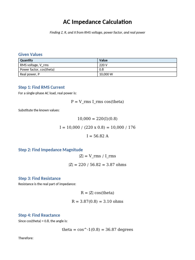 AC Impedance Calculation | PDF