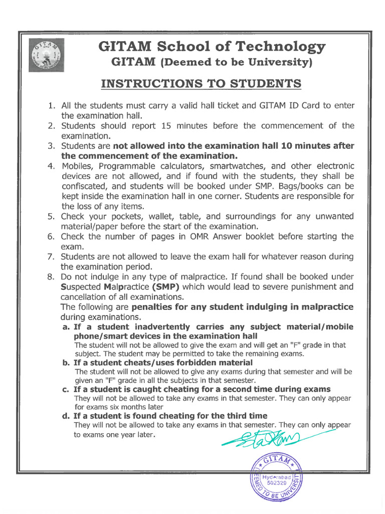 Instructions to Students | PDF