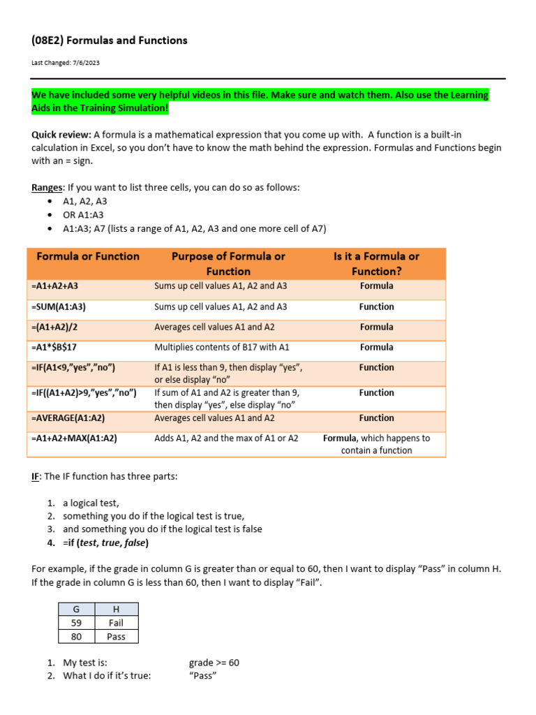 (08E2) Formulas and Functions | PDF | Formula | Mathematics