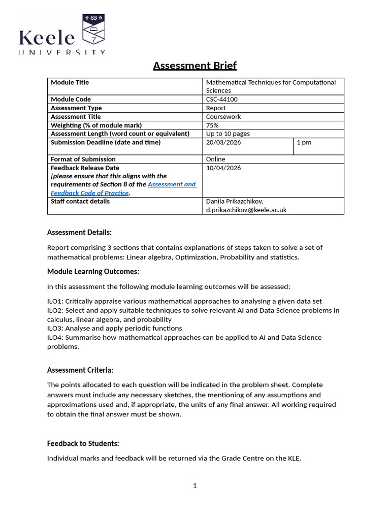 Assessment Brief 2025-26 - CSC-44100 - 2 | PDF | Academic Dishonesty ...