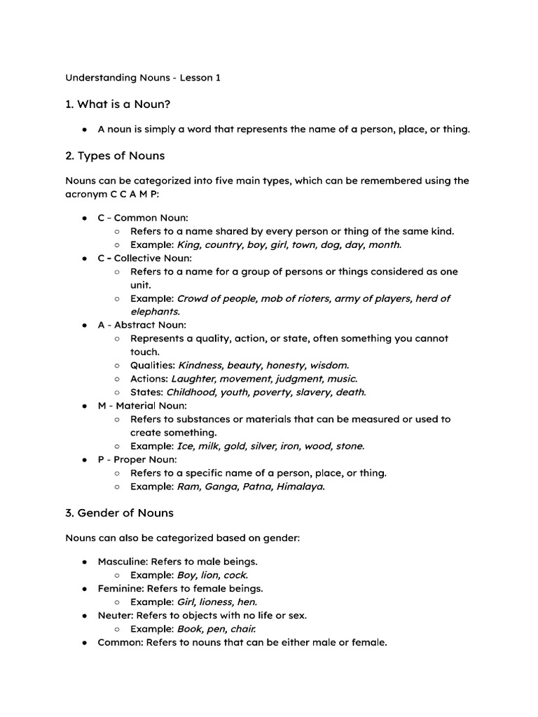Noun - Main Notes | PDF