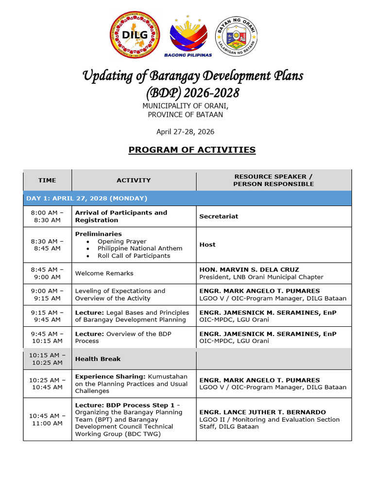 Program-of-Activities-BDP-Orani-April-27-28-2026 | PDF