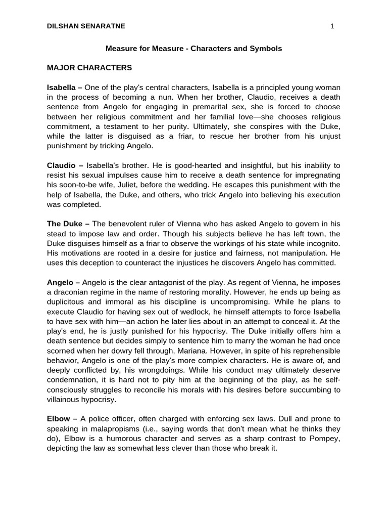 Measure for Measure - Characters and Symbols | PDF