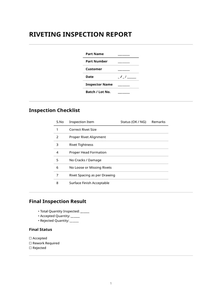 Riveting Inspection Report A4 | PDF